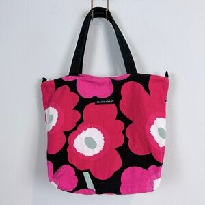 Marimekko x Avon Pink Black Floral Canvas Tote Bag